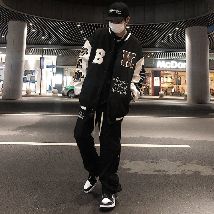 Bonsir Baseball Uniform Jackets Spring and Autumn Retro Quilted Embroidered Men and Women Loose Tide Brand Street Jacket Couple's Shirt