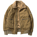 Bonsir Winter Men's Fleece Coat Military Bomber Jacket Big Pockets Lamb Velvet Collar Cargo Jacket Windbreaker Warm Padded Jacket