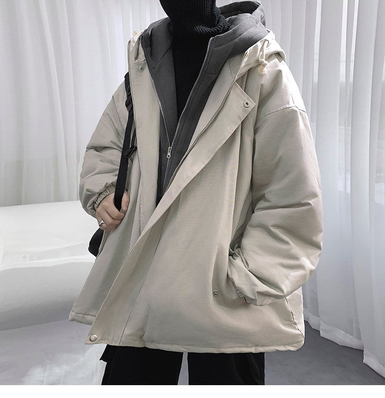 Bonsir Winter Jacket Men Warm Fashion Casual Thicke Hooded Jackets Men Streetwear Loose Short Coat Mens Fake Two Pieces Coat M-2XL