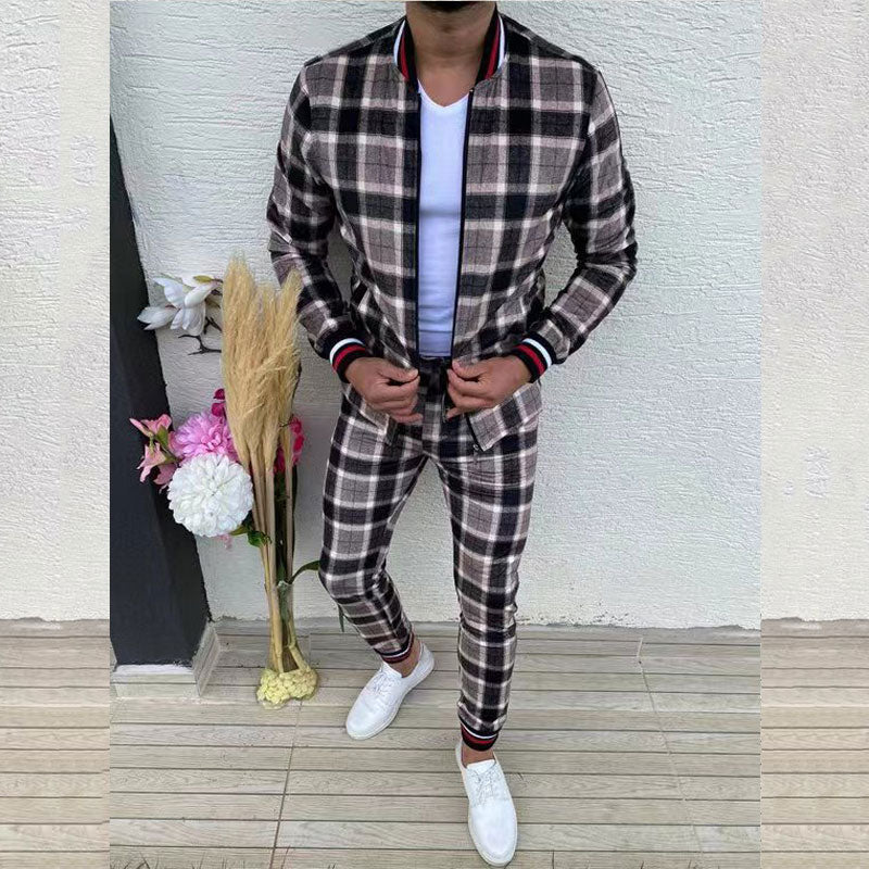 Bonsir New Men's Sets 3D Print Tracksuit Men's Jackets+Pants Suit Sportwear Gentlemen Plaid Mens Sports Suit Casual Fashion Cloths