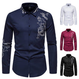 Bonsir Fashion Social Men Shirts Turn-down Collar Buttoned Shirt Casual Dragon Embroidered Long Sleeve Tops Men's Clothing