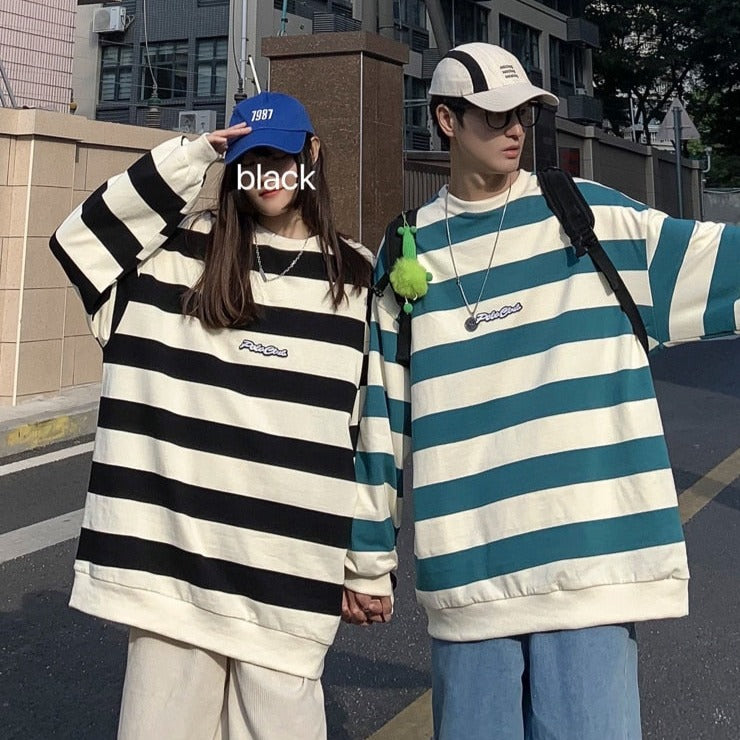 Bonsir Autumn Striped Loose Sweatshirts Korean Style Fashion Couple Clothing Brand Casual Women Pullovers Male Hoodie