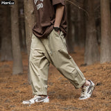 Bonsir Spring/Summer New Korean Street Fashion Men's Loose Belt Design Pleated Casual Pants Men's Retro Wide leg Cargo Pants