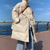 Bonsir Warm Men's Long Parkas Fashion Solid Color Stand Collar Male Thicken Winter Jackets Loose Casual Unisex Clothing
