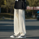 Bonsir Drawstring Men Wide Leg Pants Solid Color Fashion Casual Large Size Trousers Elastic Waist Hip Hop Brand Male Pants