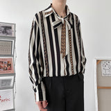 Bonsir Bonsir Autumn High-end Long Sleeve Shirt for Men Chain Printing Loose Casual Trend Retro Ice Silk Drape Design Striped Shirt