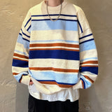 Bonsir Stripe Sweater Men's Thickened Loose Fashion Warm Soft Knitted Pullovers Harajuku Autumn Winter Male Casual Jumpers