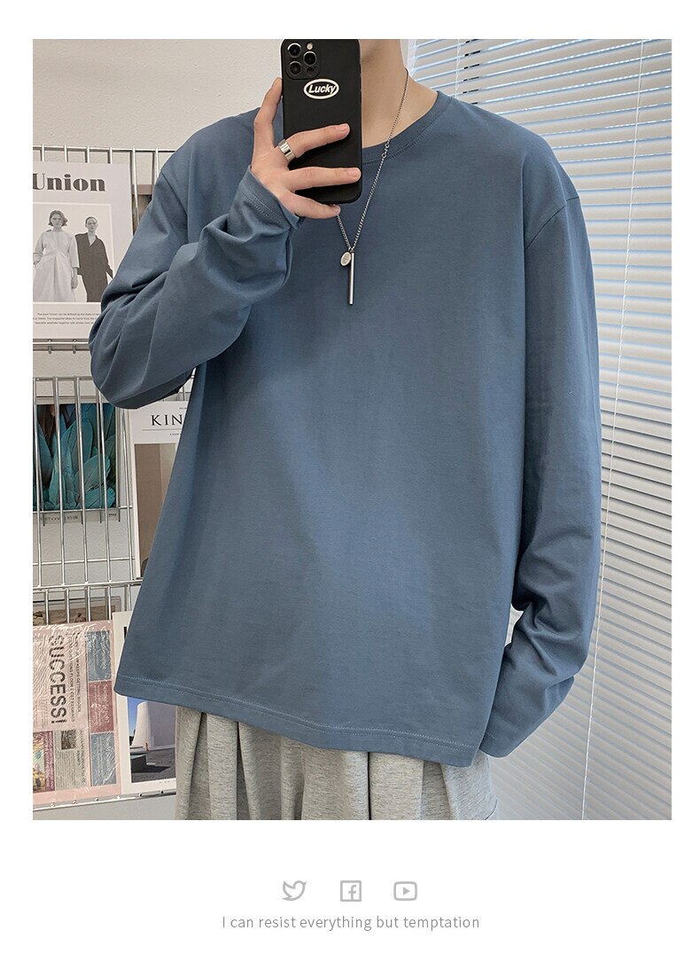 Bonsir Spring Autumn Long Sleeve T-shirts Men cotton O-Neck Collar Fashion Casual Comfortable Harajuku solid color Long T Shirts