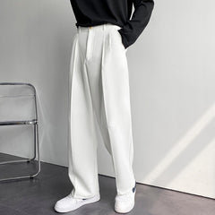 Bonsir Solid Color Formal Suit Pants Men Korean Fashion Loose Casual Pants Men Harajuku Streetwear Wide-leg Straight-leg Pants Men