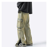 Bonsir 3 Colors Baggy Cargo Jeans Men Fashion Casual Loose Pocket Jeans Men Streetwear Hip Hop Straight Denim Pants Mens Trousers M-2XL