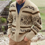 Bonsir Mens Knitted Coat Long Sleeve Jacquard Pocket Sweater Cardigan Jacket Solid Thick Warm Casual Cardigan Knitting Sweatercoat