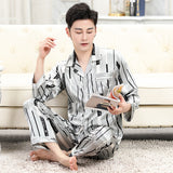 Bonsir Mens Designer Pajamas for Men Sleepwear Set Pijama Set Long Sleeve Sleep Tops Trousers Sleep Wear Men Thin Ice Silk Pajama Set