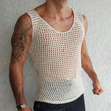 Bonsir Sexy Tank Top for Men Knit Hollow Vest Perspective Mesh Design Sleeveless Casual Tops Tee Fitness Exercise Camisole LGBT Clothes