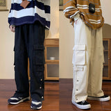 Bonsir Large Pocket Cargo Pants  Neutral Wide Leg Casual Trousers Loose Straight  Hip Hop  Men's Pants Harajuku Women's Trousers