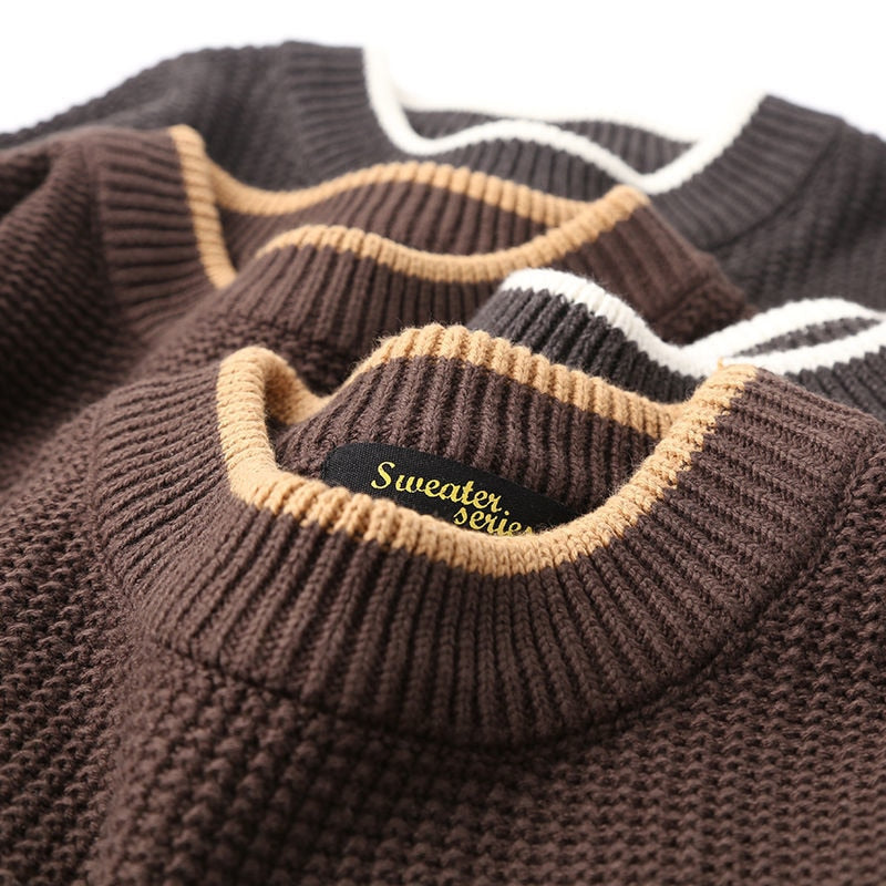 Bonsir Japanese Original  Pineapple Striped Sweater Autumn Winter New Long Sleeve O-neck Men's Fashion Loose Casual Pullover Knitwear