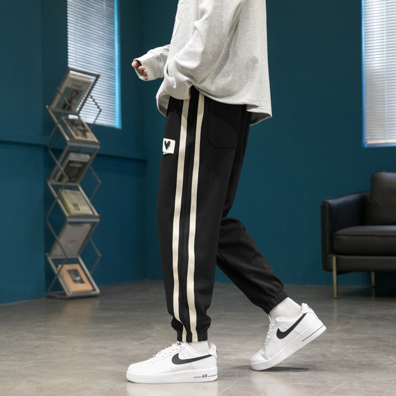 Bonsir  New Spring Plus Size Loose Sweatpants Men Striped Joggers Hip Hop Streetwear Ankle Length Cotton Casual Harem Pants