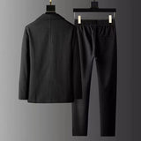 Bonsir Spring Autumn Pleated Sets Men Fashion Casual Solid Long Sleeve Blazer And Trousers Two-piece Men Suits Korean Loose Clothing