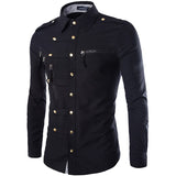 Bonsir Men's Long-Sleeved Shirts Complex Multi-Button Slim Shirt Multi-Pocket Shirts Fashion Trend Shirts Male