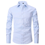 Bonsir Large 6XL Spring/Summer New French Shirt Men's Cotton Comfortable Iron Free Business Dress Long Sleeve Solid Stripe