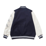 Bonsir Flocking Letter Embroidery Patchwork Human Made Wool Coat for Male and Female Retro Leather Sleeve Oversized Autumn Jackets