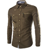 Bonsir Men's Long-Sleeved Shirts Complex Multi-Button Slim Shirt Multi-Pocket Shirts Fashion Trend Shirts Male