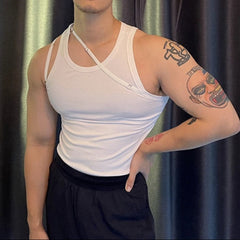 Bonsir Elastic Slim Fit T-shirt Inside Tank Tops Men's Sling Irregular Strap Tight Vest White Inner Wear Sexy Sleeveless Tee Genderless