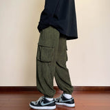 Bonsir Men's Casual Lace Up Corduroy Pants Big Pocket Traight Leggings Fashion Ladies Cargo Pants Loose Plus Size High Quality Clothing