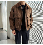 Bonsir Winter Men Lamb Fur Inner Fashion Loose Casual Vintage Short Cargo Jacket Male Japan Korean Streetwear Coat Outerwear