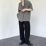 Bonsir Summer Solid Color Standing Collar Shirts Fahion Niche Design Cross Placket Casual Tops Summer Short Sleeve Cardigan