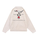 Bonsir Retro Harajuku Letter Floral Embroidery Thick Winter Clothes Men's High Street Solid Color Lapel Oversized Windbreaker Jackets