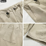 Bonsir Spring/Summer New Korean Street Fashion Men's Loose Belt Design Pleated Casual Pants Men's Retro Wide leg Cargo Pants
