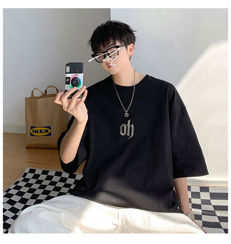 Bonsir Men's Simple Printed Casual T-shirt Summer Fashion Short Sleeve Oversized Tee Korean Style Cotton Leisure Teens Daily Basic Tops