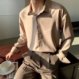 Bonsir Solid Color High-grade Silky Drape Khaki Long Sleeve Shirt for Men Loose Solid Color Wild Casual Button Up Shirt Korean Clothes