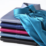 Bonsir Men's Silk Shirts Long Sleeve Drill Button Solid Color 3XL Silky Business Formal Social No Iron and Wrinkle Soft Fashion Clothes