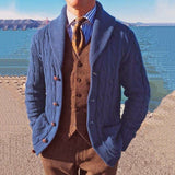 Bonsir Mens Knitted Coat Long Sleeve Jacquard Pocket Sweater Cardigan Jacket Solid Thick Warm Casual Cardigan Knitting Sweatercoat