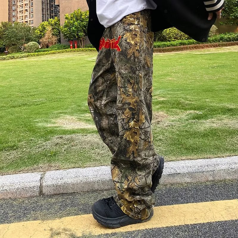 Bonsir  New Fashion Towel Embroidery Camouflage Baggy Tracksuit Pants For Men Straight Sport Casual Long Trousers Pantalones Hombre