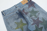 Bonsir High Street Color Stars Full Print Washed Jeans Pants Men's Straight Pocket Retro Patchwork Baggy Casual Denim Trousers Oversize