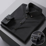 Bonsir Men's Silk Shirts Long Sleeve Drill Button Solid Color 3XL Silky Business Formal Social No Iron and Wrinkle Soft Fashion Clothes