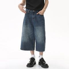 Bonsir Men's Summer New Jeans Korean Style Loose Wide Leg Flare Denim Pants Male Fashion Washed Cropped Trousers Tide