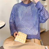 Bonsir Men's And Women's Hollow Fishnet Clothes Thick Thread Pullover Knitted Sweater Men's And Women's Tops