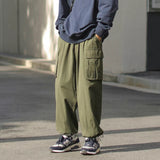 Bonsir Japanese Style Men's Fashion Loose Work Casual Pants Drawstring Leggings Pure Cotton Sweatpants 3 Color Nice Trousers S-3XL