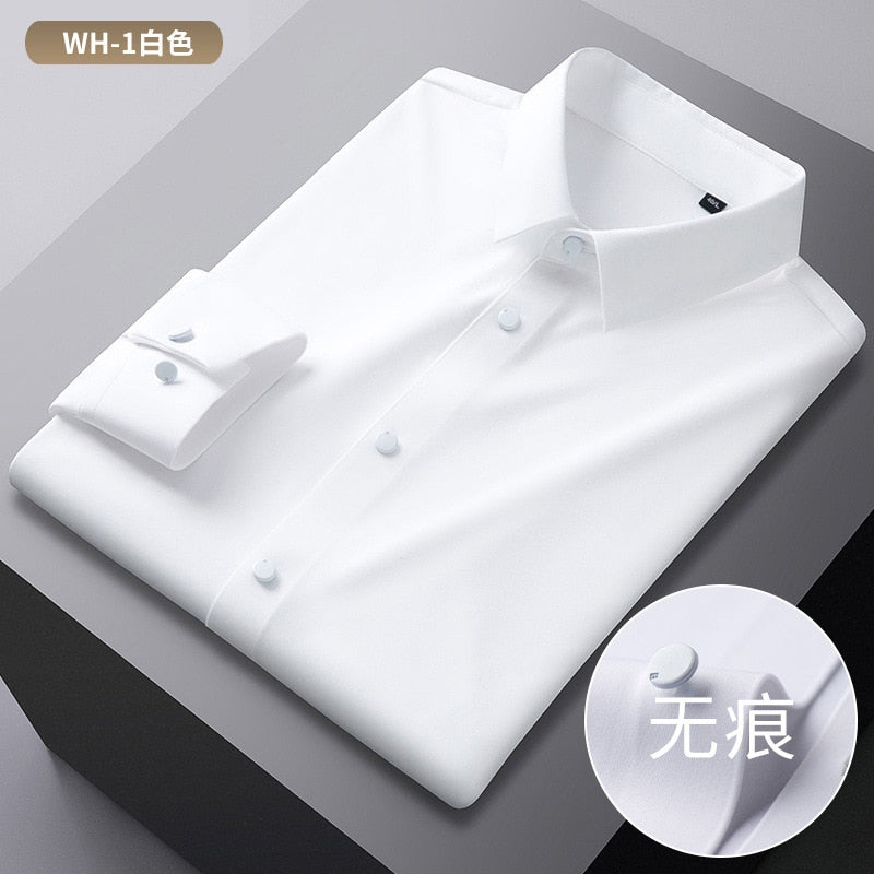 Bonsir New Bamboo Fiber Shirt Men's Long Sleeve  Elastic Seamless Shirt Autumn and Winter Business Casual No Iron Fitted Shirt