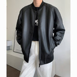 Bonsir Men's Black Color Pu Leather Jackets Fashion Casual Baseball Jackets Loose Casual Coats High-quality Outerwear Size M-4XL