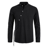 Bonsir New Men's Casual Blouse Cotton Linen Shirt Tops Long Sleeve Tee Shirt Spring Autumn Slanted Placket Vintage Yoga Shirts