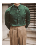 Bonsir Fall Leisure British Business Shirt Design British Men Cuba Collar Slim Solid Green Shirt Camisa Social Masculina Men Shirt