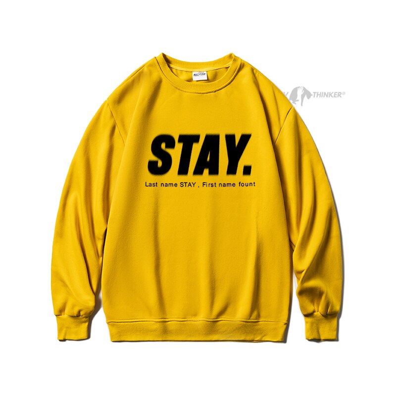 Bonsir Stay Letter Printed Men Overszied Hoodie Autumn Winter Fleece Male Casual Warm Sweatshirts Korean Man Pullovers