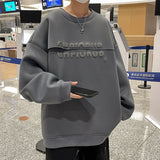 Bonsir Parchwork Men Gray Sweatshirts  Autumn Bubble Letter Graphic O Neck Hoodies Korean Style Fashion Unisex Pullovers