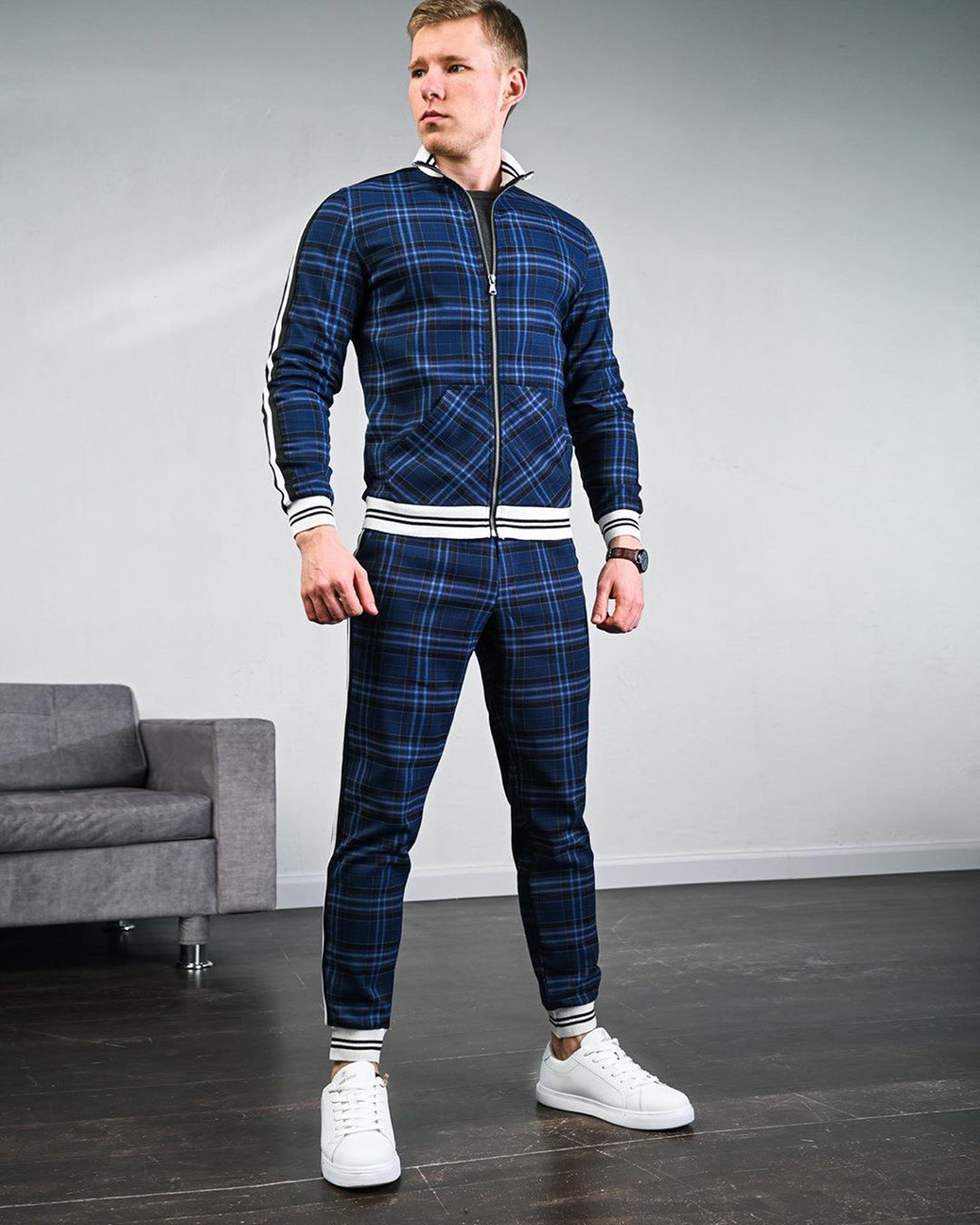 Bonsir New men's tracksuit Fashion Plaid Man Sets Trendy Brand Casual Sportswear Spring Autumn Jacket + Pants 2 Piece Set 3D Print