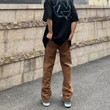 Bonsir New Fashion Letter Embroidery Vintage Brown Men Cargo Jeans Pants Ankle Zipper Hip Hop Baggy Straight Denim Trousers Pantalones