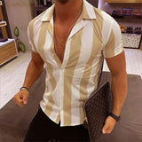 Bonsir Men's Social Shirts Striped Shirt Short Sleeve Tops Fashion Casual Blouse Oversized Tees Shirt Men's Clothing Ropa Hombre